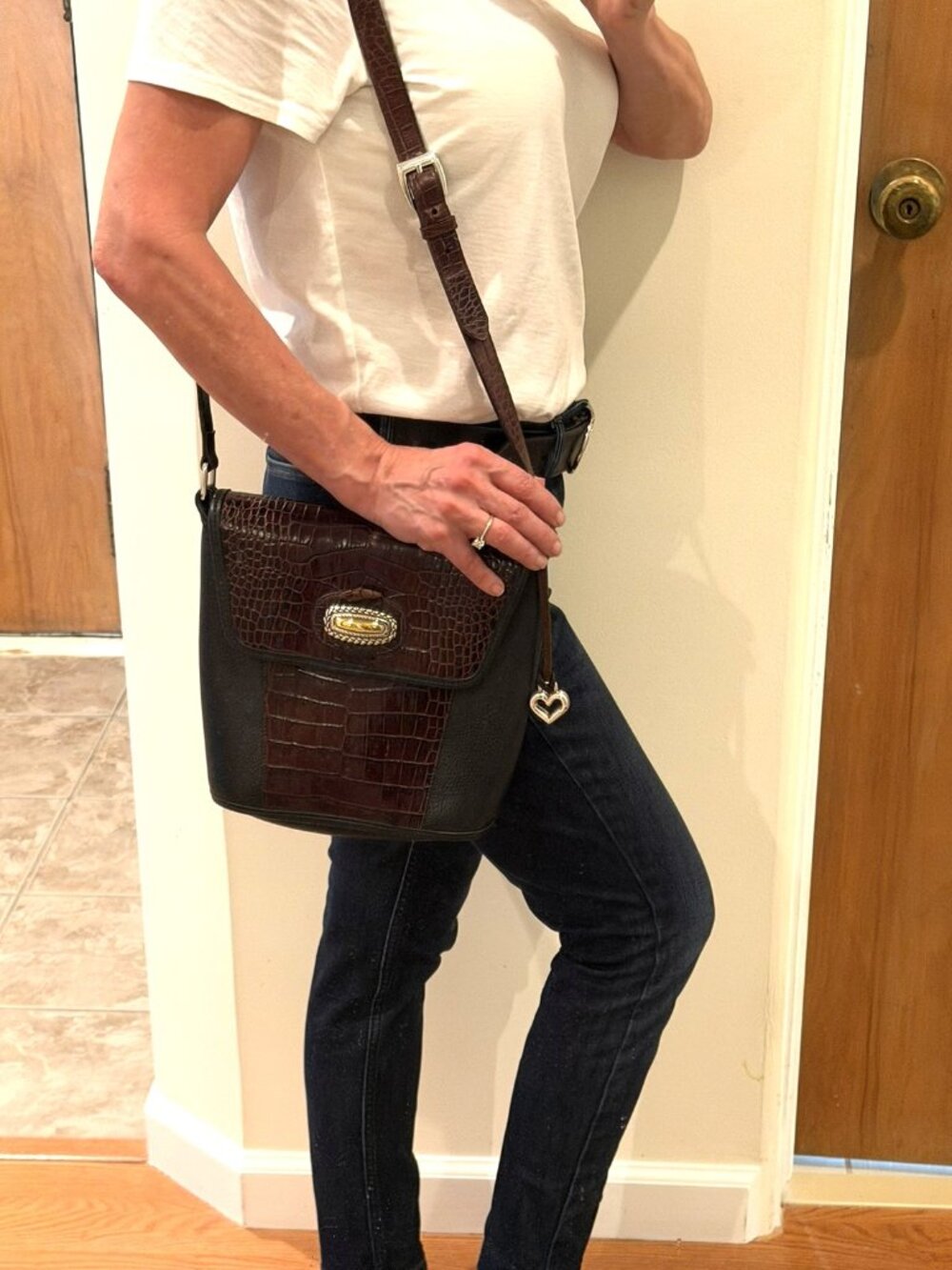 Brighton A080080 Leather Crossbody Bag – Brown Croc & Black Grain – Heart Charm - Picture 4 of 8